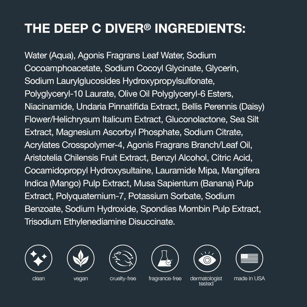 SKIN AT WORK Deep C Diver Vitamin C Cleanser - 6-in-1 Glow Face Wash with Niacinamide & Algae - Daily Treatment Cleanser & Weekly Mask, (100 ml, 3.4 oz).