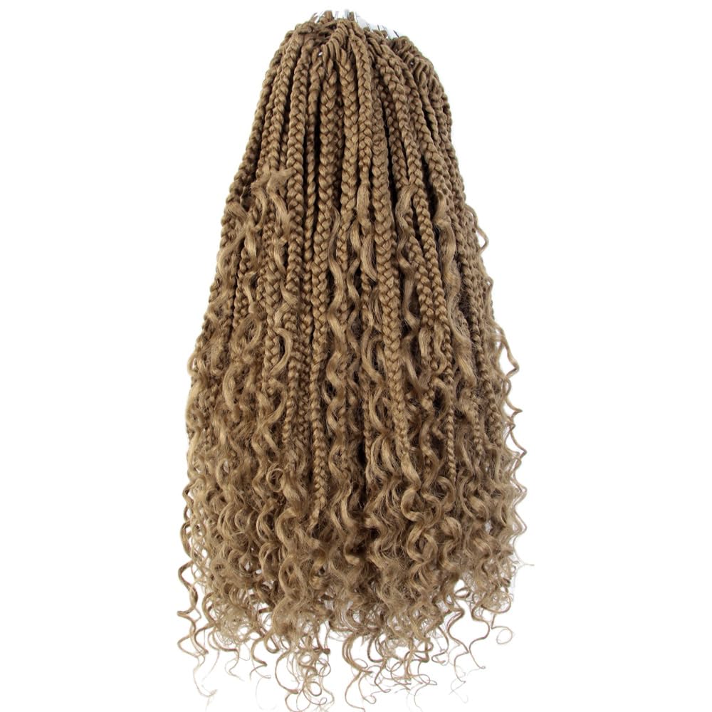 Niseyo Goddess Box Braids Crochet Hair 16 Inch 8 Packs Short Crochet Box Braids Pre Looped Curly Ends Boho Style Synthetic Hair (27#/Honey Blonde)