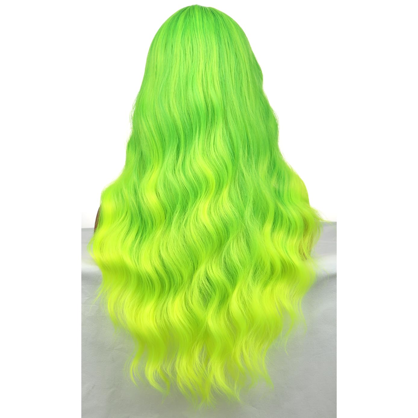 BERON Neon Green Wigs Long Wavy Wig for Women Costume Curly Ombre Green Color Girls Heat Resistant Synthetic Hair Wigs for Cosplay Party or Daily Used