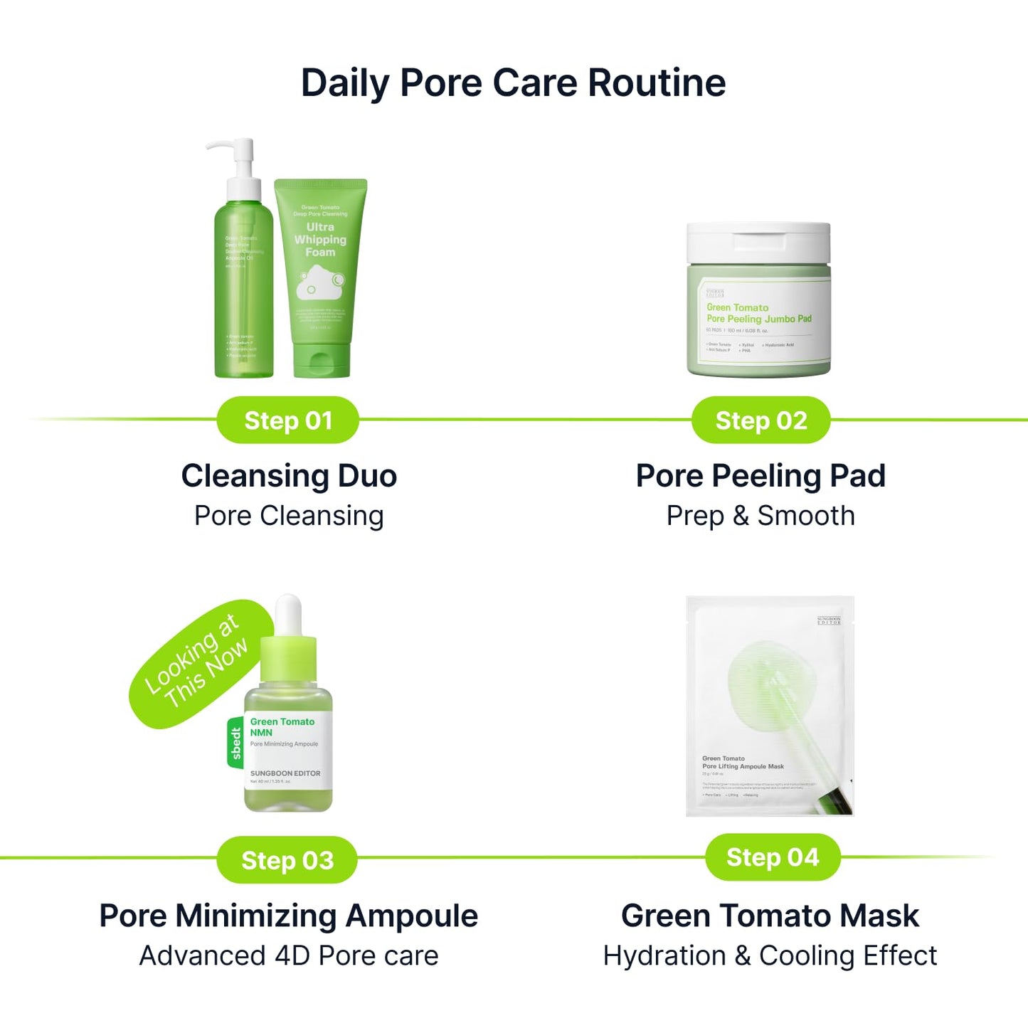 SUNGBOON EDITOR Green Tomato NMN Pore Minimizing Ampoule, Firming Pore Minimizer Serum with NMN, Niacinamide & Green Tomato Extract, Lightweight Korean Skincare for Sensitive Skin, 1.35 Fl Oz