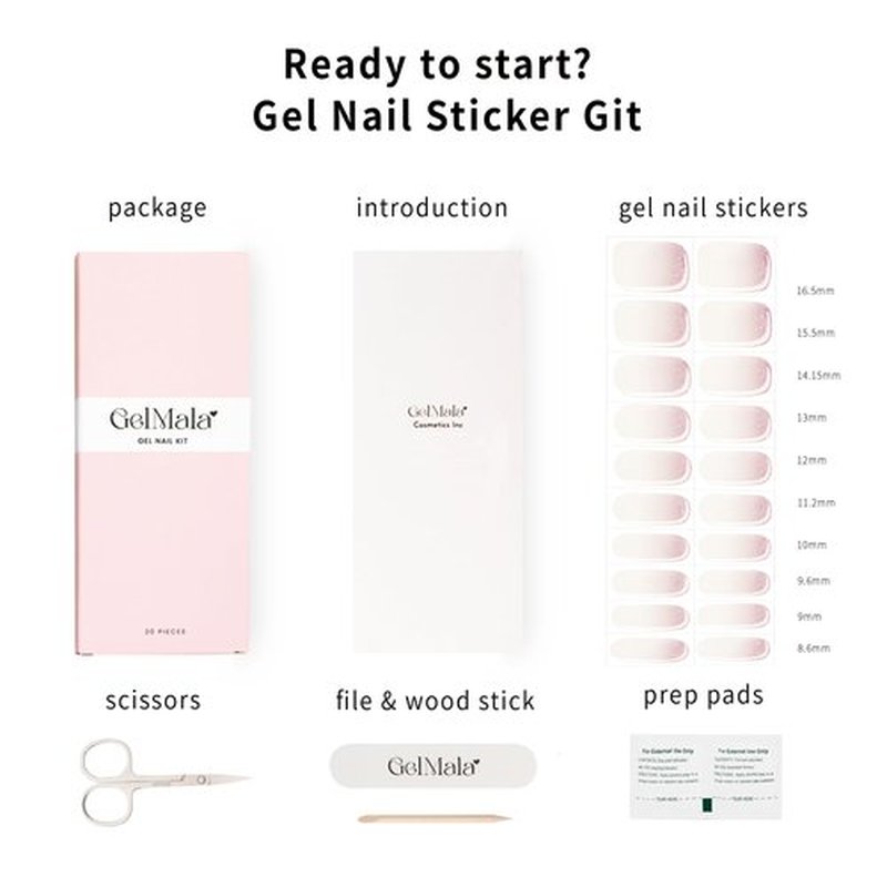 GelMala Semi Cured Gel Nail Strips Pink Ombre&Silver Glitter Semi Transparent Gel Nail Strips Reverse French Manicure, Easy to Apply&Remove-Gel Nail Strips Nail Wraps,Easy for begginners (Pompette)