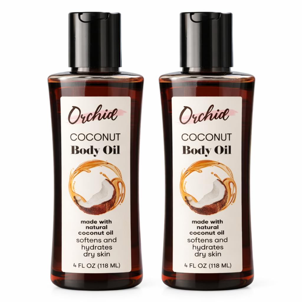 Orchid Coconut Body Oil, Softens and Hydrates dry Skin, Made with Natural Coconut Oil, 4 fl Oz, [Pack of 2]
