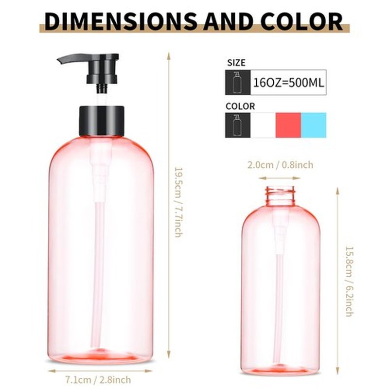 Bynccea 3 Pack Empty Plastic Pump Bottles Dispenser 16 oz / 500 ml Refillable Shampoo Bottles with Pumps Cylinder Shampoo Lotion Hand Pump Bottle Liquid Container for Bathroom Shampoo and Body Wash