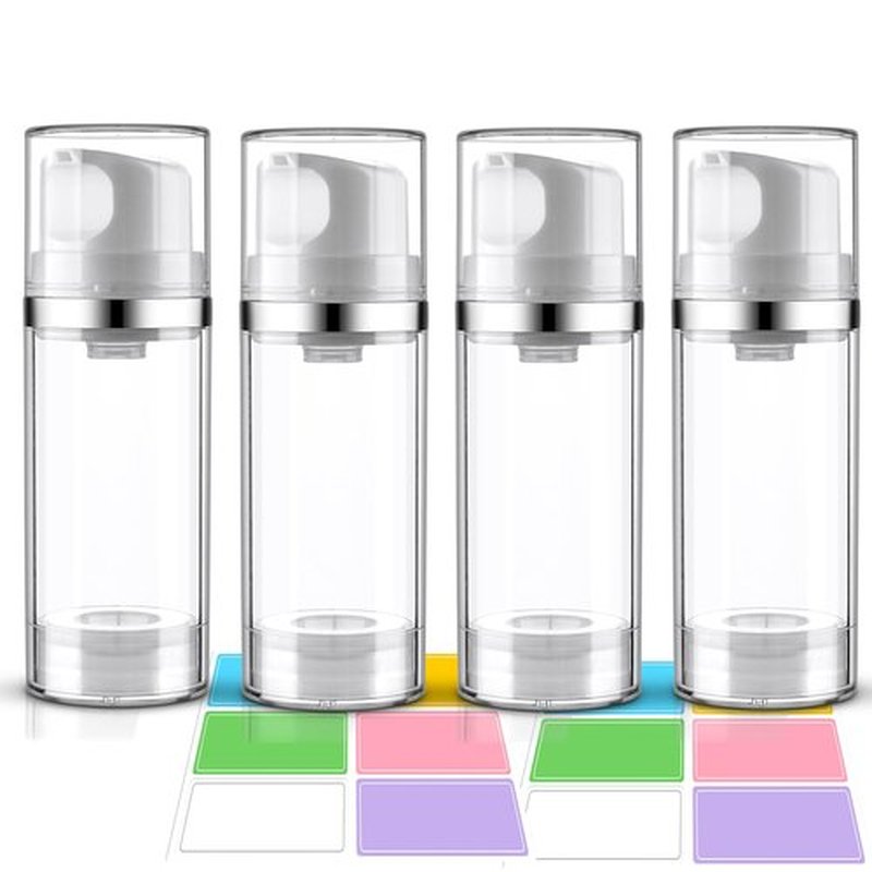 Cosywell Airless Pump Jars 3.4oz/100ml 4 Pack Pump Bottle Dispenser Empty Moisturizer airless Pump Bottles Cosmetic Pump Container Travel Pump Bottles for Toiletries Shampoo Lotion and Cream Clear