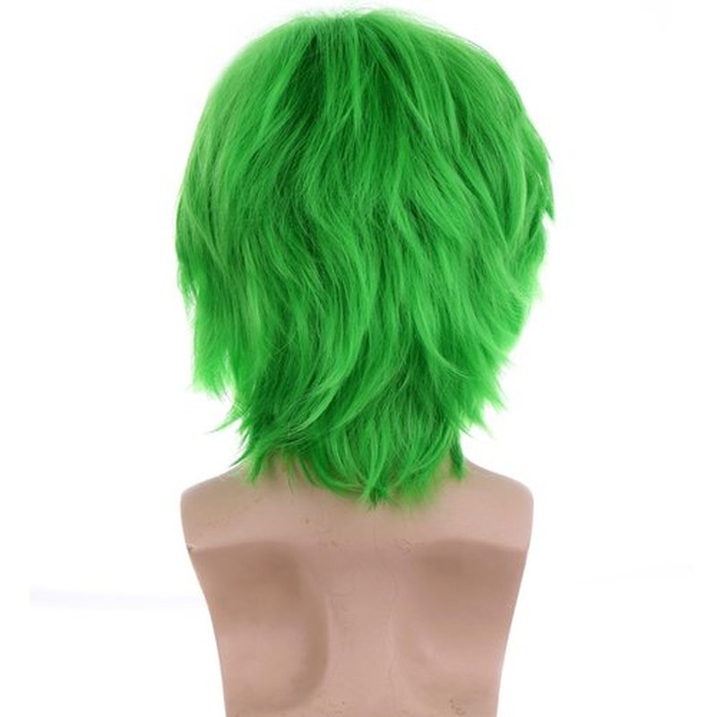 BERON 12" Men Womens Green Short Straight Girls Anime Cosplay Wig Rose Net with Wig Cap