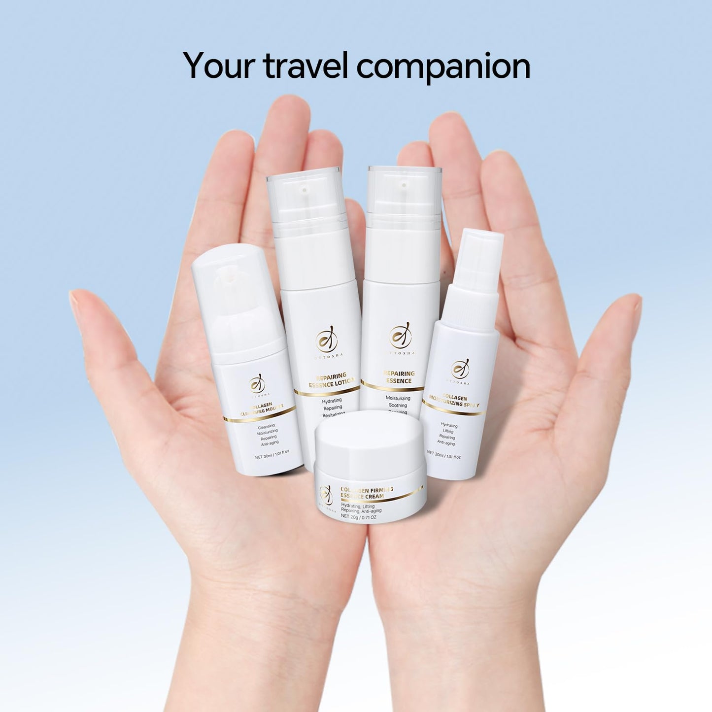 OTTOSHA Bioactive Collagen Skin Care Set,Mini Travel Size Gift Set ,All In One (5 Piece Kit) For Women & Men,Cleaning,Hydrating,Soothing,Repairing,Revitalizing,Anti-aging