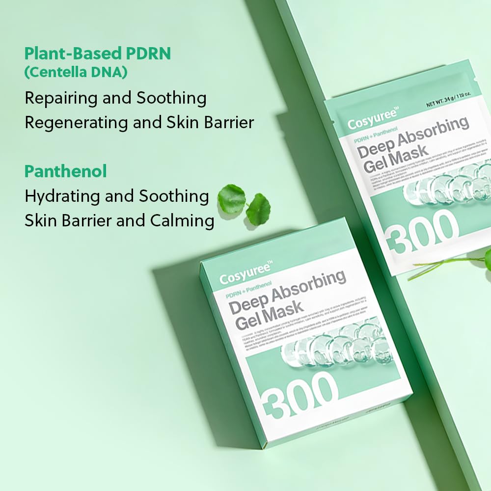 COSYUREE PDRN + Panthenol Deep Absorbing Hydrogel Mask, Korean PDRN Hydrogel Mask, Overnight Face Mask, Hydrating, Glass Skin, Repairing, Korean Skincare, 34g x 4ea