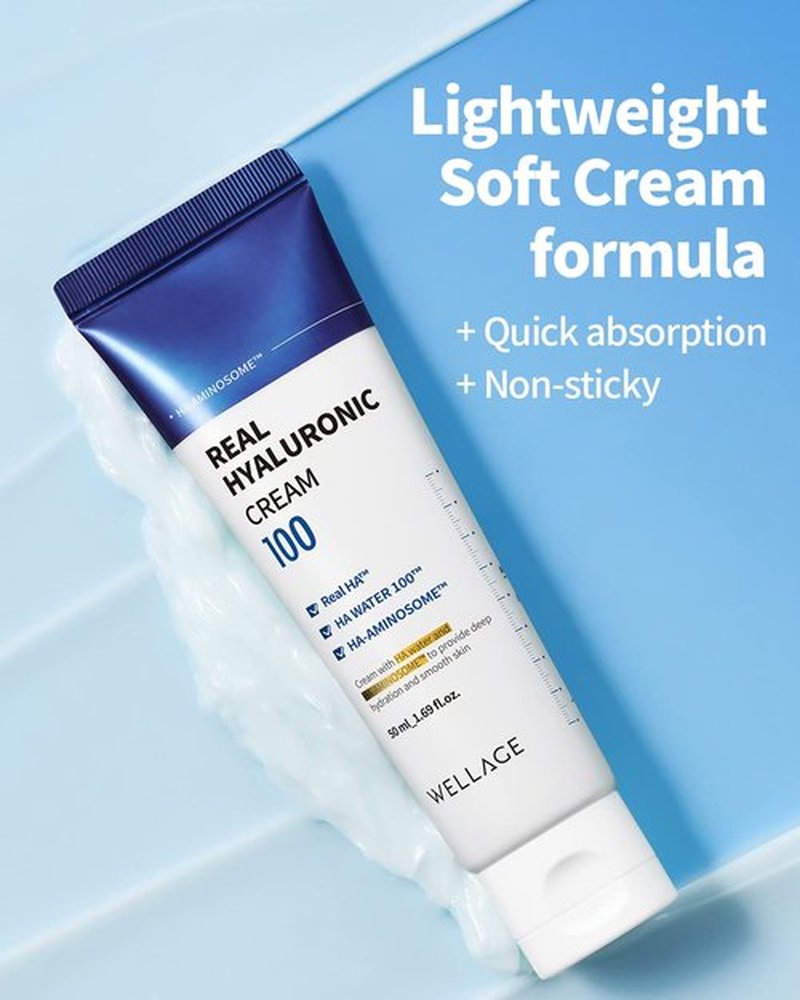 wellage Real Hyaluronic Cream 100-100% Pure Hyaluronic Acid Face Moisturizer - Powerful Moisturizing & Firming for Dry Skin - Lightweight Gel Cream, 1.69oz.