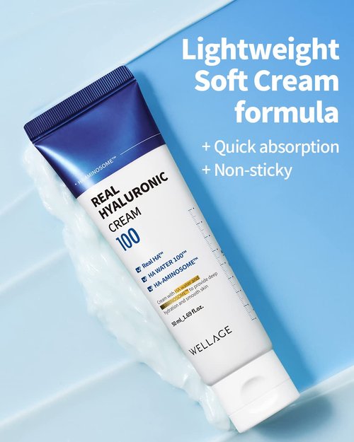 wellage Real Hyaluronic Cream 100-100% Pure Hyaluronic Acid Face Moisturizer - Powerful Moisturizing & Firming for Dry Skin - Lightweight Gel Cream, 2.7oz.