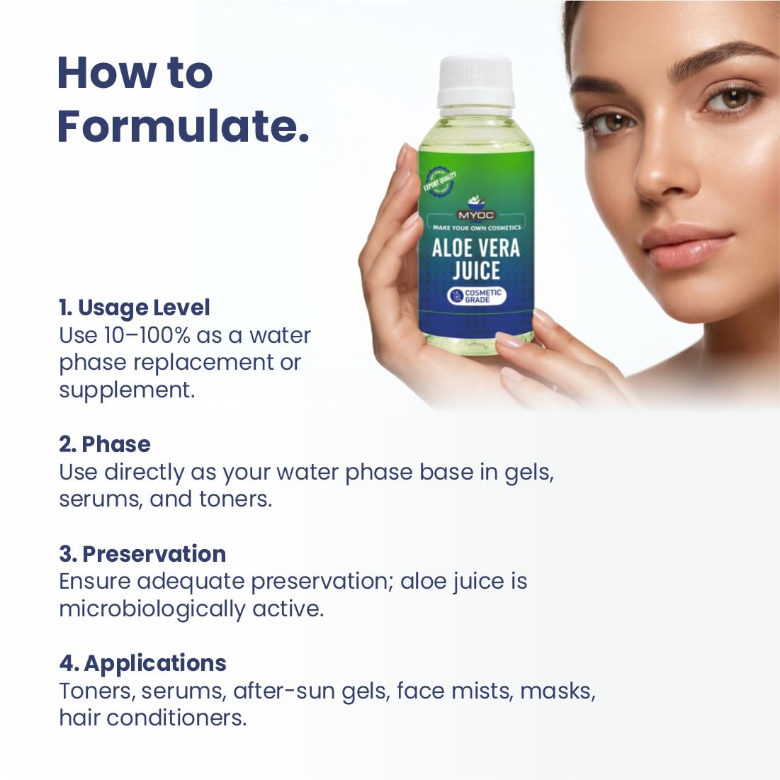 MYOC Aloe Vera Juice (240 ml / 8.11 fl oz) - Cosmetic Grade Liquid Base for Gels Toners Serums Creams Haircare & DIY Formulations