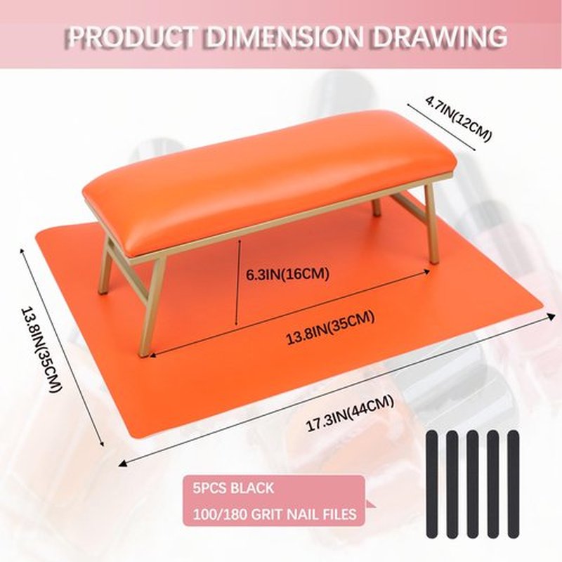 Arm Rest for Nails Tech with Nail Table Mat,Microfiber Leather Nail Hand Rest, No Installation Required Manicure Hand Rest Stand Nail Art Accessories Tool for Nails Tech(Orange)
