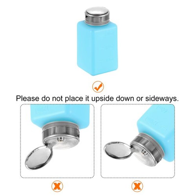 HARFINGTON 2pcs Solvent Alcohol Dispenser 180ml(6.1oz) Nail Polish Remover Push Down Liquid Dispenser Pump Bottle with Stainless Steel Press Head for Acetone Cleanser Polish Remover, Blue