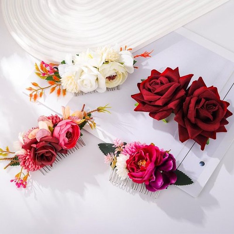 Foyte Flower Bride Wedding Hair Comb White Rose Headpieces Bridal Side Combs Purple Floral Bridesmaid Hair Accessories for Women (Rose)