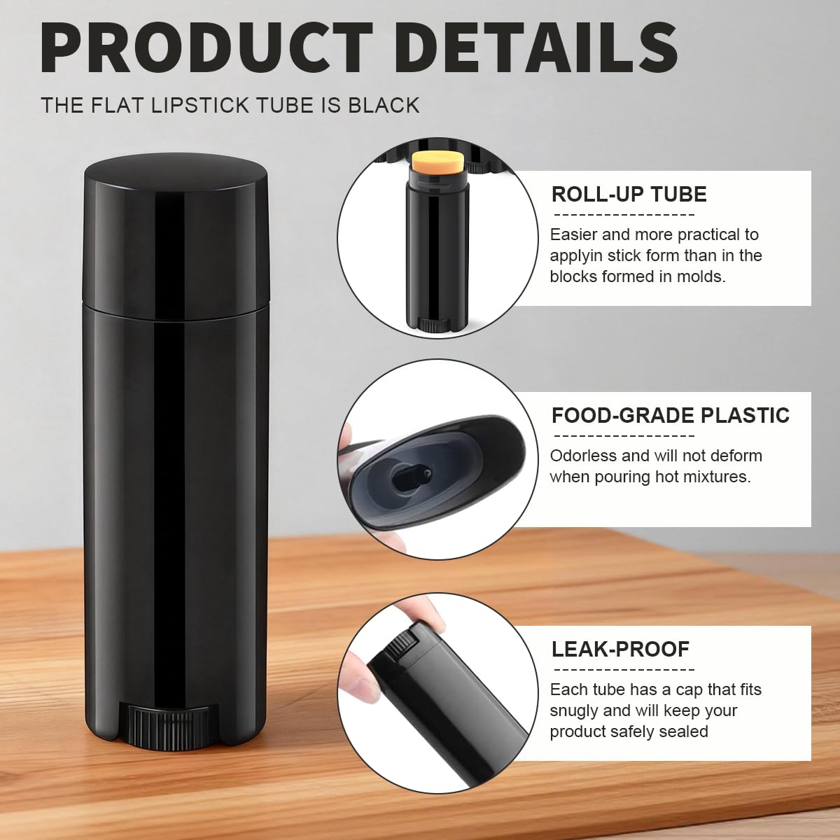 erioctry 4.5g 0.15oz Empty Refillable Plastic DIY Lipstick Lip Balm Lip Gloss Tubes Holder Containers Oval Deodorant Crayon Tube Pipe Bottle Case (50pcs, Black)