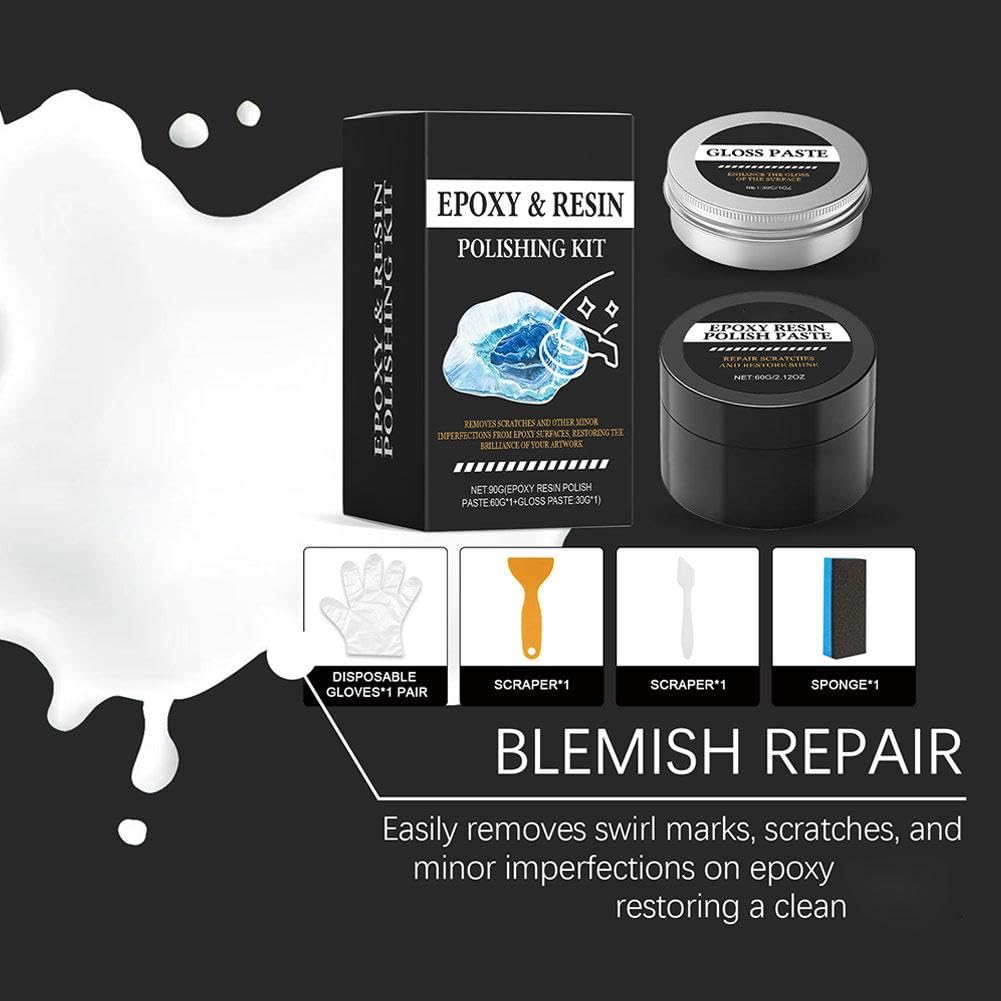 Resin Polish, Epoxy Resin Polishing Kit, Premium Epoxy Polishing Compound for Scratching, Sanding, Polish and Restore Shine, for Metal & Stone Table Countertop & Jewelry, Removes Scratches & Scuffs