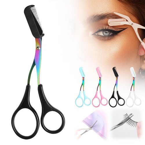 Eyebrow Trimming Scissors, Eyebrow Scissors with Comb, Non-Slip Eyebrow Trimming Razor, Hair Removal Eyebrow Scissors Makeup Tool, Precision Eyebrow Trimming Scissors Gifts for Men Women (B-Black)