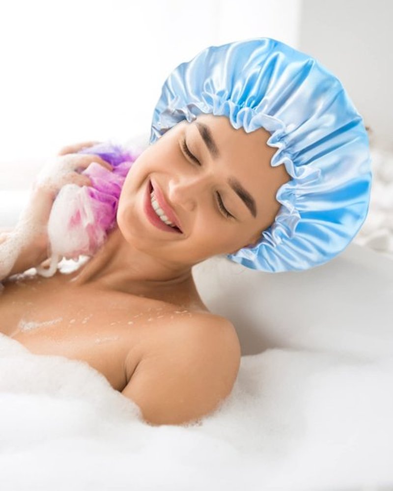 Aquior Shower Caps, Reusable Shower Cap for Women, Double Layer Waterproof Hair Cap, Large Size for All Hair Lengths,for Girls Spa Home Salon Use (Pink Cloud)