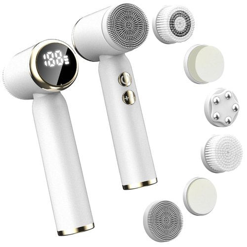 Facial Cleansing Brush,6 in 1 Electric Face Scrubber Facial Spin Rechargable IPX6 Waterproof Face Scrubber with 6 Brush Heads,3 Speeds Suitable Oily Dry Sensitive Skin Women & Men for Deep Cleansing