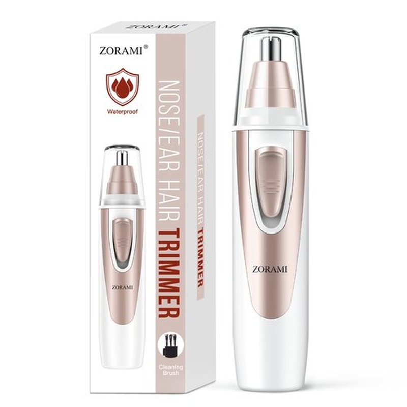 Ear and Nose Hair Trimmer Clipper - 2024 Professional Painless Eyebrow & Facial Hair Trimmer for Men Women, Battery-Operated Trimmer with IPX7 Waterproof, Dual Edge Blades for Easy Cleansing Pink