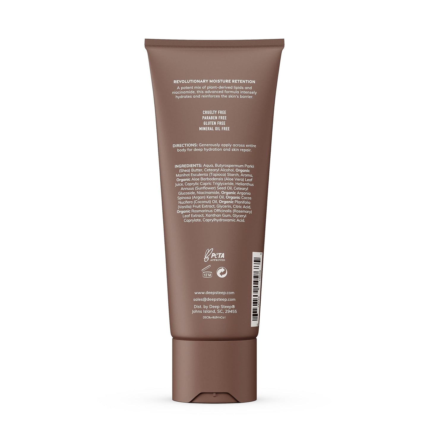 Deep Steep Body Lotion, Vanilla Coconut, 8 oz – Moisturizer with Coconut Oil, Shea Butter, Argan Oil, Aloe Vera & Niacinamide – Vegan, Clean Beauty, Daily Skin Hydration