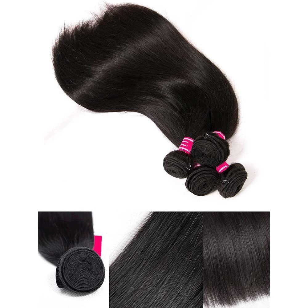 QinMei Virgin Straight Hair 1 Bundles Unprocessed Virgin Straight Brazilian Hair Bundle Remy Human Hair Weave Bundles Natural Black Color(14-inch)