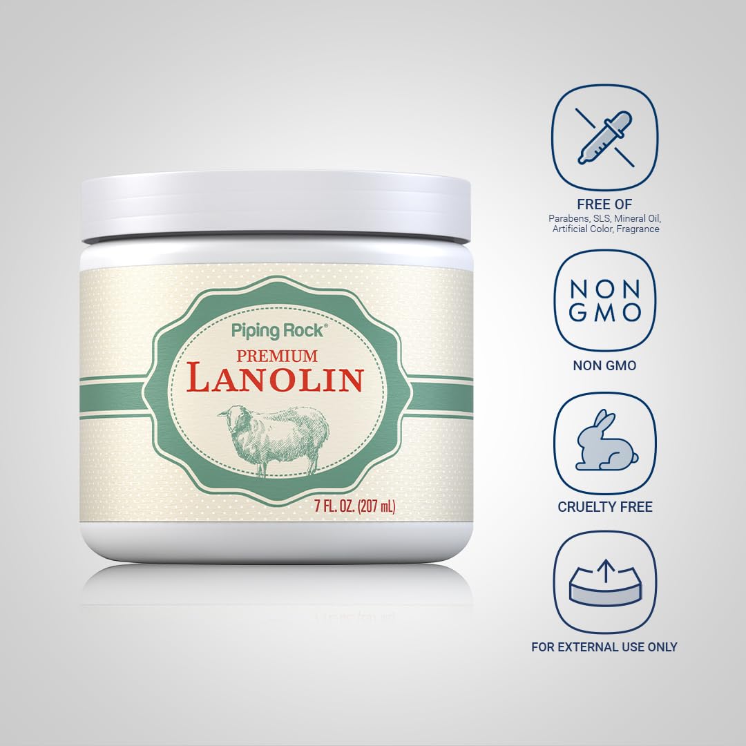 Piping Rock Lanolin Nipple Cream | 7 fl oz | Moisturizing & Soothing Balm for Skin, Face, and Body | Non-GMO, Free of Parabens, SLS & Fragrances