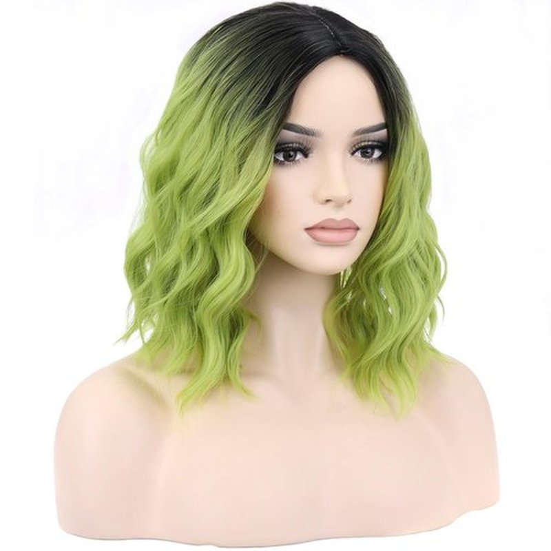 BERON Ombre Green Women Girls Wig Short Curly Wavy Middle Part Wig 14" Ombre Color Body Halloween Cosplay Daily Party Wigs