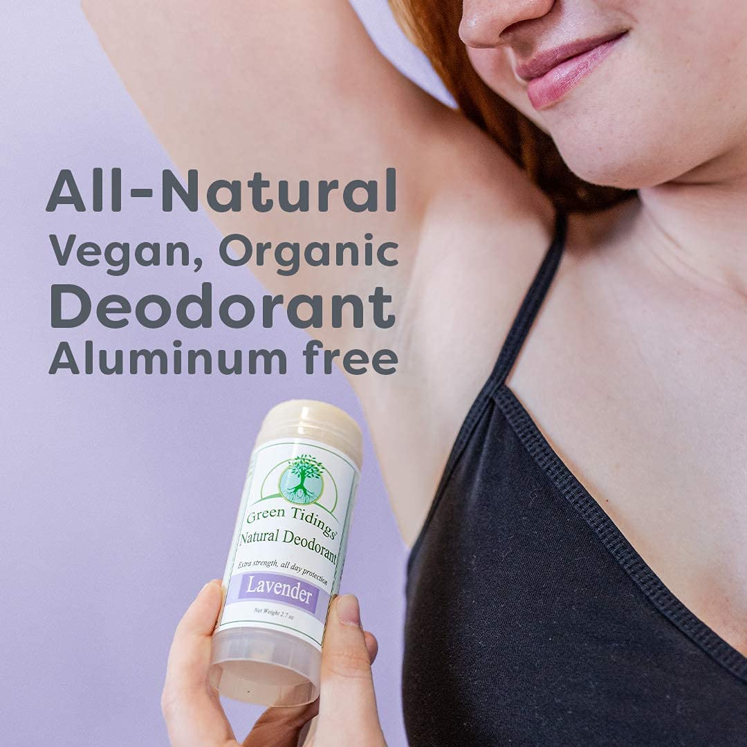 Green Tidings Natural Lavender Deodorant | Vegan, Organic for Men and Women, Fragrance Free & Aluminum Free, Underarm Antiperspirant (Lavender, 2.7 Ounces (3 Pack))
