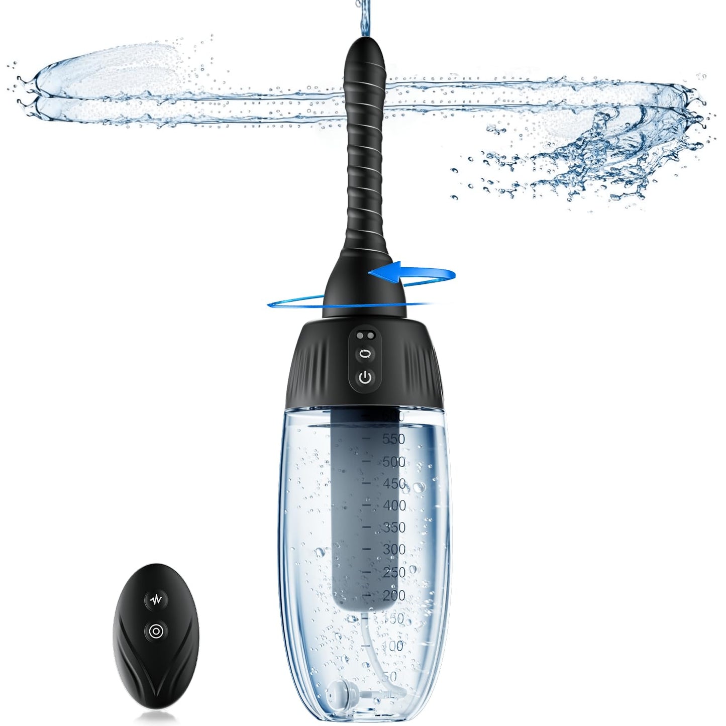Anal Douche Automatic Rotating Enema - 20oz Douches for Men & Women 360° Deep Cleansing 5 Spouts with 3 Speeds of Rotation & Spray, Anti-Backflow Electric Enema Bulb Remote Control Silicone Enema Kit