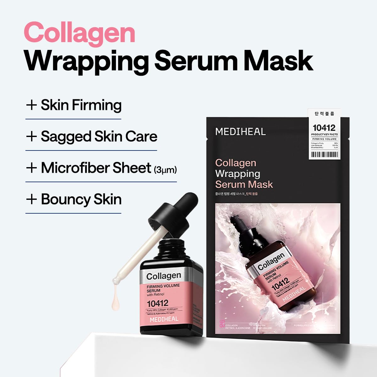 MEDIHEAL Wrapping Serum Mask [Firming Volume] - Deep Elasticity Boosting Face Sheet Mask, Retinol & Adenosine – Smooths Fine Lines with Micro Liposome Delivery (10 Sheets)