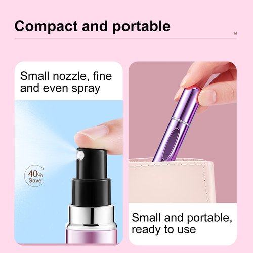 Portable Mini Refillable Perfume Atomizer Bottle Refillable Spray, Atomizer Perfume Bottle, Scent Pump Case, Perfume Atomizer Refillable Travel (5ml, 5 Pack) (Purple, Gold, Green,Red, Black)…