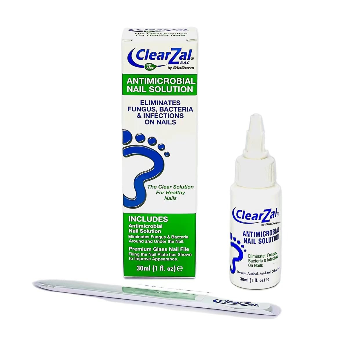 ClearZal Nail Care Liquid with Premium Glass Nail File, 1 Fl Oz, White
