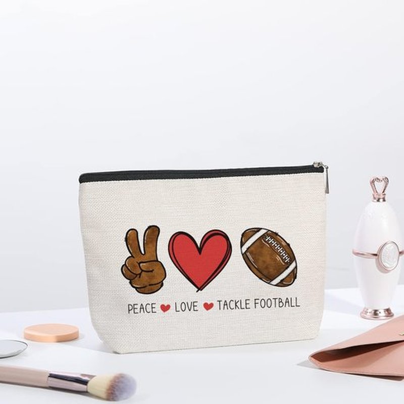 kdxpbpz Football Soccer Bag Football Mom Gifts Soccer Cosmetic Bag Soccer Team Coach Gifts Sport Fans Gifts for Football Lovers Players Birthday Gifts for Women Her - Peace Love Tackle Football