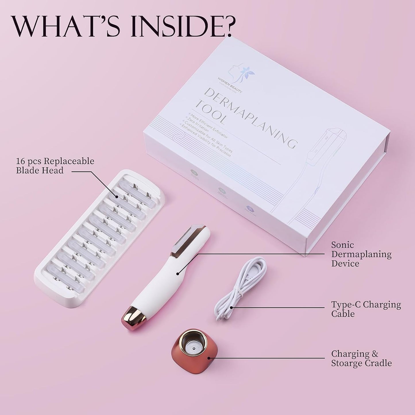 CEVEK Sonic Dermaplaning Tool - Electric Facial Hair Remover for Women & Eyebrow Trimmer, Exfoliating Face Razor with 8 Replacement Blades (3 Months Supply) for Peach Fuzz & Dead Skin (White)