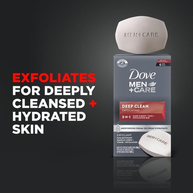 DOVE MEN + CARE Deep Clean Body and Face Bar (Pack of 8) + (Pack of 6) More Moisturizing Than Bar Soap