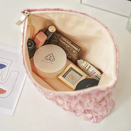 STARDW Cute Pink Makeup Bag Cosmetic Bags for Women and Girls,Travel Makeup Bag Large Capacity Canvas Makeup Bag,Makeup Organizer Bag Zipper Pouch (Pink Heart)