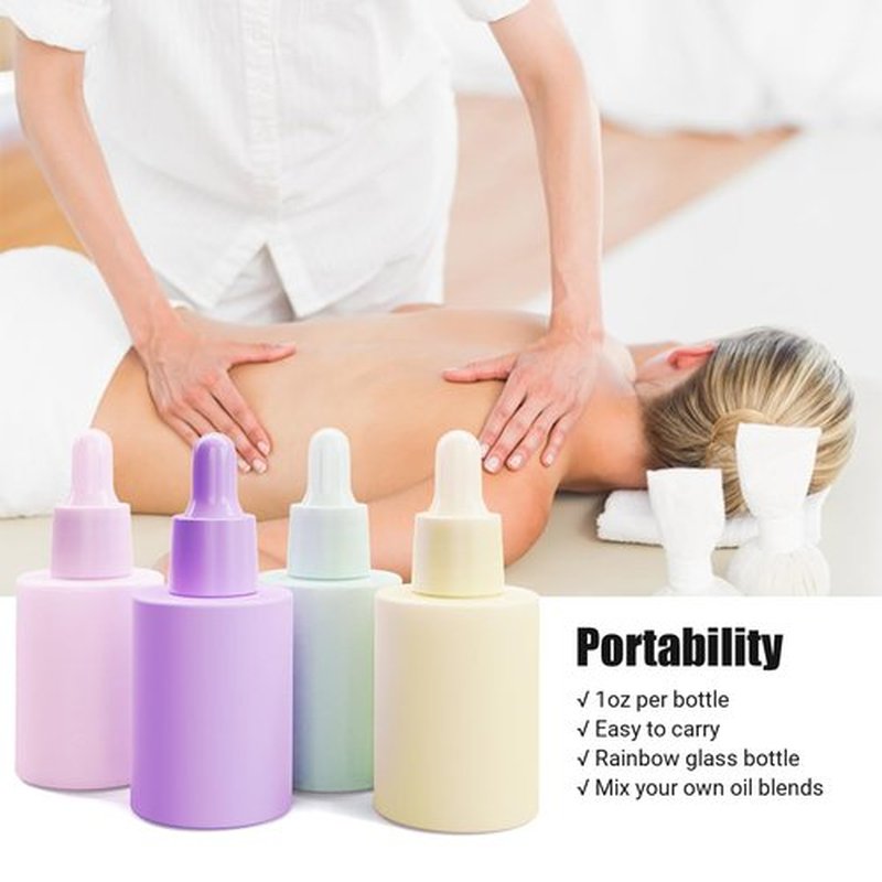 UMETASS 1 oz Small Glass Thick Dropper Droppers Pipette Bottles Glassware Droplet with 3 Funnels, 30ml Leakproof Essential Oils Tincture Bottle Mini Travel Essentials Bottles (4 Pack) (Multicolor)