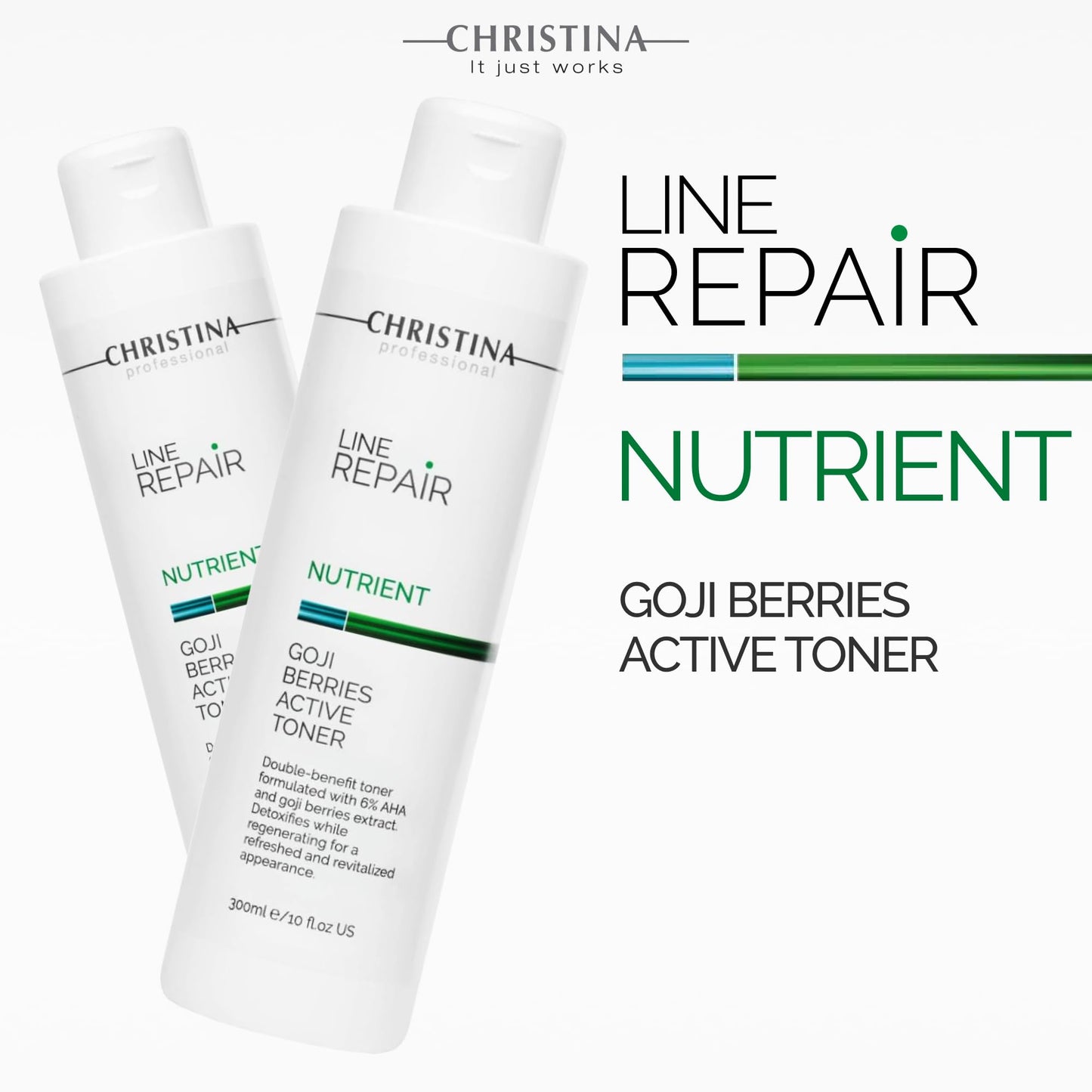 Christina Line Repair Nutrient Goji Berries Glycolic Acid Toner for Face | Regeneration, Skin Alignment Facial Toner | Suitable for Acne, Black Spots 300ml