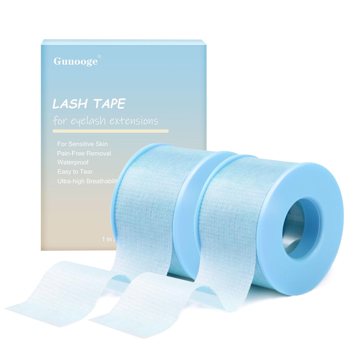 guuooge Lash Tape for Eyelash Extensions - Eyelash Tape Silicone Gel Sensitive lash Extension Tape Pain-Free Removal Breathable Micro-Porous Makeup Tape (2Rolls,1in x 4yd, Blue)