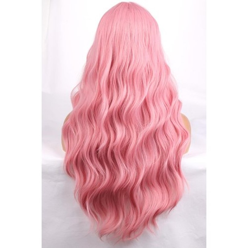 BERON Pink Wigs Long Wavy Wig for Women Costume Curly Light Color Girls Heat Resistant Synthetic Hair Wigs for Cosplay Party or Daily Used