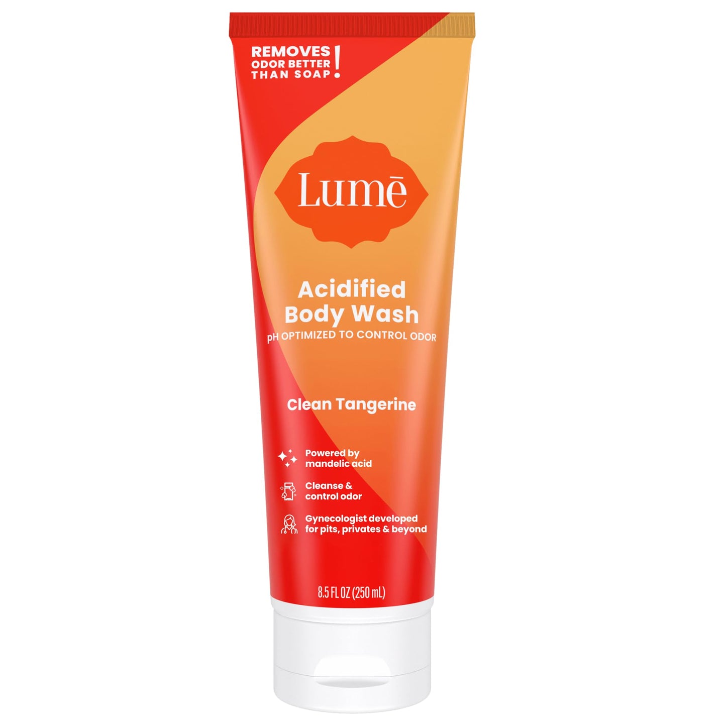 Lume Acidified Body Wash - 24 Hour Odor Control - Removes Odor Better than Soap - Moisturizing Formula - Formulated Without SLS or Parabens - OB/GYN Developed - 8.5 ounce (Pack of 2) (Clean Tangerine)
