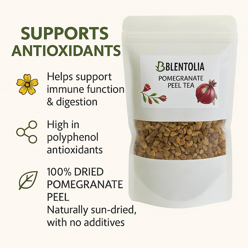 Blentolia Pomegranate Peel Tea 100% Natural Dried Pomegranate Rind Antioxidant-Rich Herbal Tea Loose Leaf, 180g Resealable Pouch