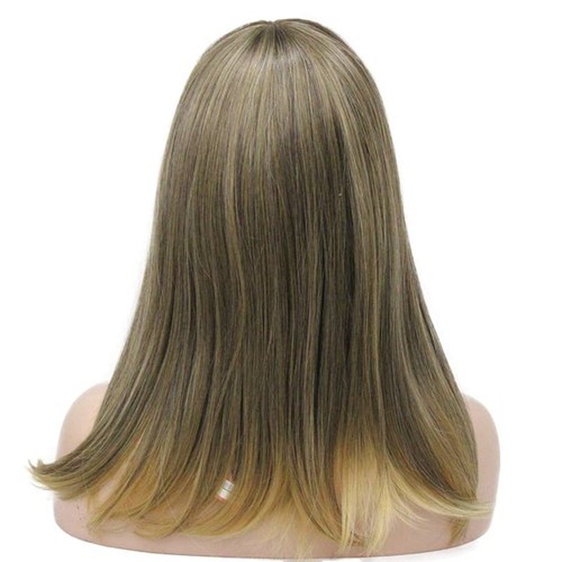 Lydell 14" Long Straight Wig Soft Heat Fiber Hair Cute Neat Bang Under Shoulder Full Wig (6T24B)