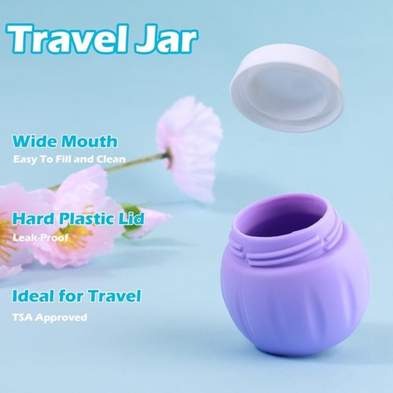Travel Containers for Toiletries, GLAMFIELDS TSA Approved 2Pcs 1.7oz+3Pcs 1oz Travel Size Silicone Jars BPA Free, Leak-proof Travel Essentials with Lid for Cosmetic Face Hand Body Cream Purple(5Pack)