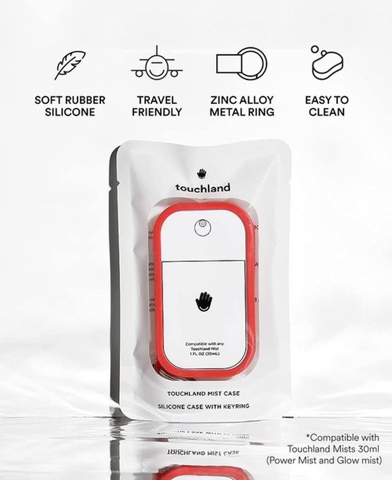 Touchland Mist Case for Power Mist and Glow Mist (1FL OZ), Protective and Stylish Hand Sanitizer Spray Accessory, Silicone Case with Keyring, Candy Red