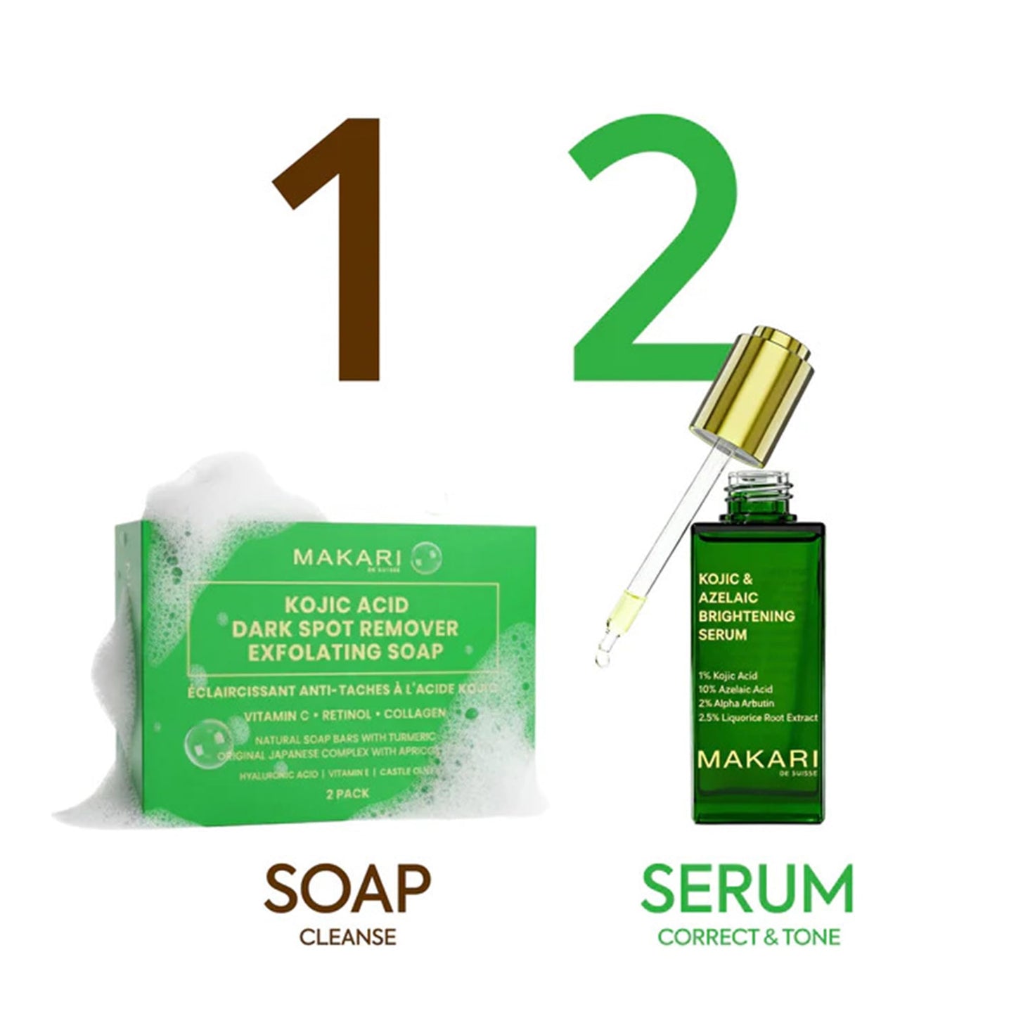 MAKARI Kojic & Azelaic Serum, Multi-Action Skin Care with 10% Azelaic Acid & 1% Kojic Acid, Targets Dark Spots & Uneven Tone, Lightweight Fast-Absorbing Daily Face Serum