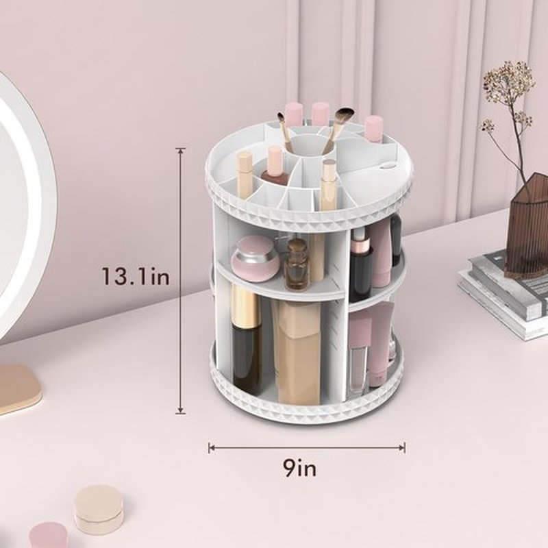 Rosoenvi Rotating Makeup Organizer, 360° Spinning Skincare Organizers, Adjustable Layer Cosmetic Storage Lazy Susan Makeup Organizers for Dresser Bathroom, Medium, White