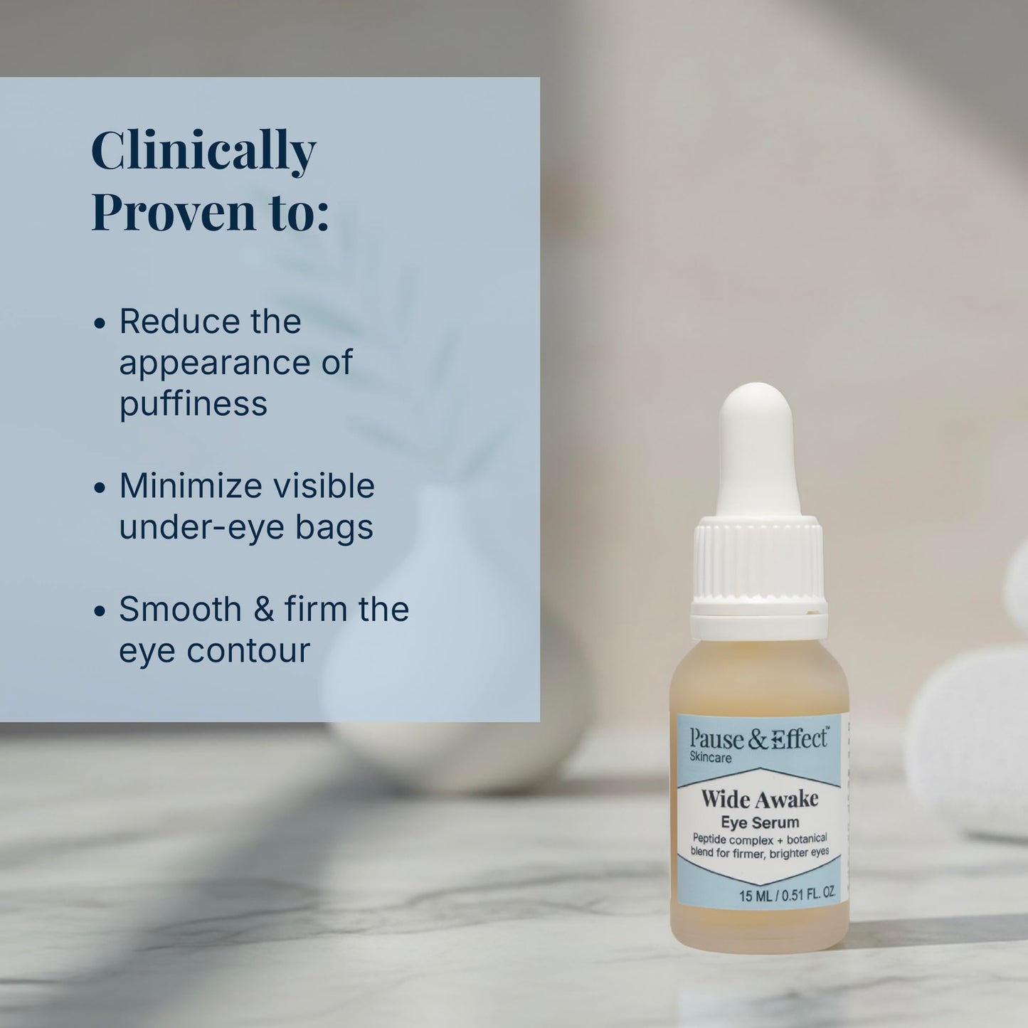 Pause & Effect Peptide and Ceramide Eye Serum for Dark Circles, Puffiness and Fine Lines — Lightweight Eye Treatment with Eyeliss, Genistein and Centella for Menopausal Skin, Women 40 Plus, 15ml