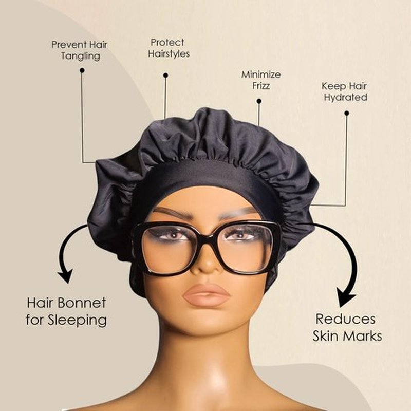 EARTWOEAR Bonnet, Hair Bonnet for Sleeping, Women Sleep Cap Hair Bonnet, Polyester/Lycra Blend Sleep Bonnet, Full Bonnet with Ear Slots (Black)