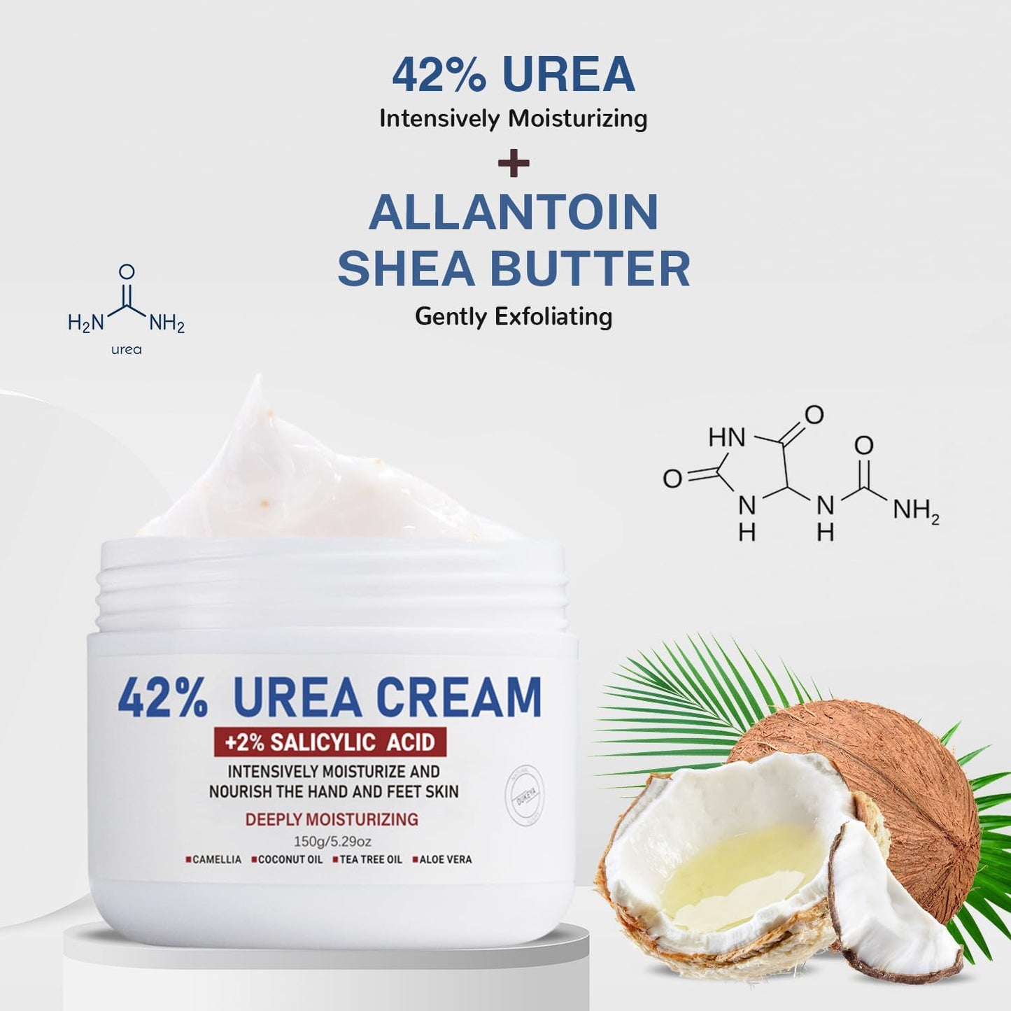 OUKEYA Urea Cream 42% plus Salicylic Acid 2% for Dry Cracked Feet, Heel, Knees, Elbows, Hands – Intensive Moisturizing Cream for Very Rough Skin, 5.29 oz, Pack of 2